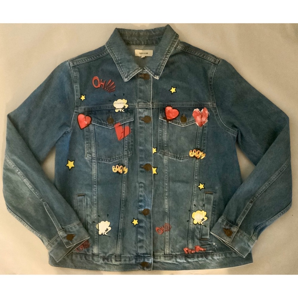 River Island Printed Denim Jacket Sz M/ UK14